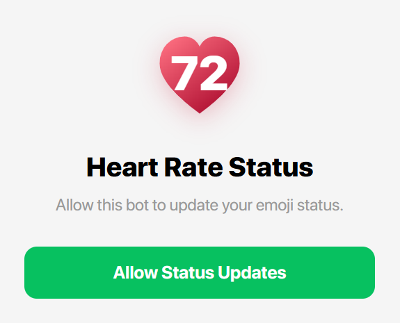 Heart Rate Status 授权页面，显示允许机器人更新表情状态的按钮